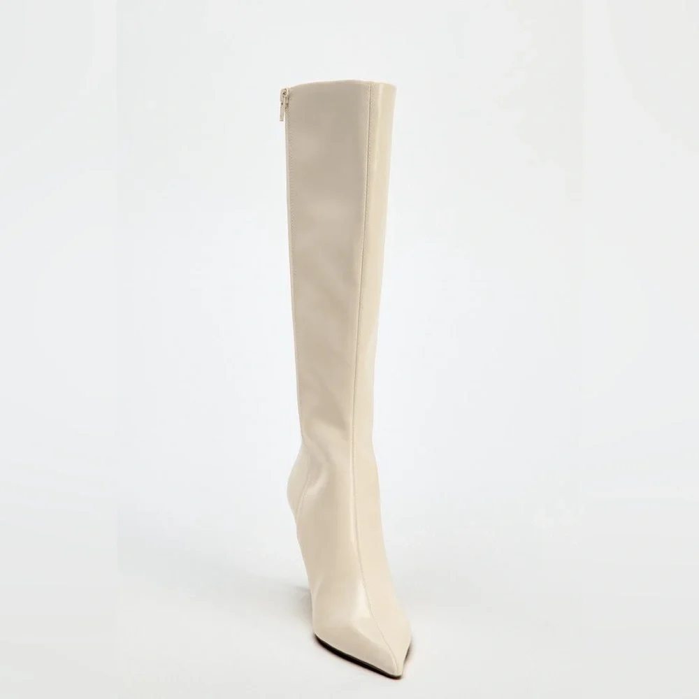 NWT. Zara White Knee High Heel Boots. Size 10. - Picture 4 of 8